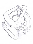 anthro breasts claws female flexible horn non-mammal_breasts nude solo tail farorenightclaw mythology dragon mythological_creature mythological_scalie scalie black_and_white monochrome sketch source_request