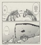 ambiguous_gender dialogue exoskeleton feral group open_mouth political_cartoon politics sand sea sucking text trio underwater water tyronestash arthropod crab crustacean decapod fish malacostracan marine ray_(fish) stingray 2025 comic digital_media_(artwork) english_text monochrome signature
