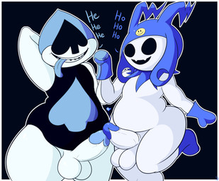 balls butt clothing duo erection genitals humanoid_genitalia humanoid_penis male male/male penis slightly_chubby touching_tips not_safe_for_reality atlus deltarune megami_tensei sega undertale_(series) jack_frost_(megami_tensei) lancer_(deltarune) darkner demon humanoid 2018 hi_res