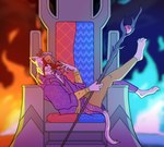ambiguous_gender anthro barefoot blood blood_in_mouth blood_on_clothing blood_on_face blood_on_hand bloodshot_eyes bodily_fluids chair chest_tuft claws clothing creepy_smile digitigrade emerging eyeball feet finger_claws fire furniture glowing glowing_eyes happy heterochromia legs_up legwear limp_wrist looking_at_viewer lying male on_chair on_side pointy_ears possession robe scepter sharp_teeth sitting sitting_on_chair smile smiling_at_viewer solo staff stockings teeth throne transformation tuft wounded sb_torchic bethesda_game_studios microsoft oblivion the_elder_scrolls sheogorath animal_humanoid daedra demon felid feline humanoid khajiit mammal