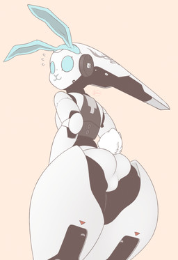 :3 ambiguous_anthro ambiguous_gender anthro biped black_body blue_eyes bodily_fluids butt empty_eyes fake_ears fake_rabbit_ears featureless_crotch flying_sweatdrops looking_back machine multicolored_body rear_view scut_tail short_tail simple_background solo standing sweat sweatdrop tail tan_background white_body white_tail nextel disney fireball_(disney) drossel_von_flugel_(fireball) android animal_humanoid humanoid robot robot_anthro digital_media_(artwork) hi_res portrait signature three-quarter_portrait