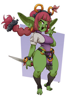 3_toes 4_fingers bangs barefoot big_breasts big_ears big_head biped black_clothing black_legwear blunt_bangs braided_hair braided_ponytail breasts clothed clothed_female clothed_humanoid clothing ear_piercing ear_ring eyebrows feet female female_humanoid fingernails fingers footwear gold_(metal) gold_ear_ring green_body green_eyes green_skin hair holding_knife holding_object humanoid_pointy_ears knee_highs knife legwear long_hair looking_at_viewer nails not_furry open_mouth open_smile piercing pointy_ears ponytail red_eyebrows red_hair ring_piercing shirt short_sleeves shortstack shortstack_female side_butt sidelocks smile solo stirrup_footwear stirrup_legwear tabard thick_eyebrows three-quarter_view toenails toes topwear white_clothing white_shirt white_topwear wide_hips nuclearwasabi goblin humanoid 2022 absurd_res colored full-length_portrait hi_res portrait