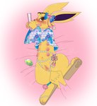 2022 absurd_res after_transformation alternate_species asian_clothing belly_nipples blush clothing east_asian_clothing eeveelution embarrassed evolutionary_stone eyewear feet female feral feral_transformation footwear fur generation_1_pokemon genitals hi_res jaki-kun_(character) jolteon kipaki looking_at_viewer multi_nipple nintendo nipples open_mouth pawpads paws pokemon pokemon_(species) pussy ribbons sandals shoes solo sunglasses thunder_stone toes transformation yellow_body yellow_fur