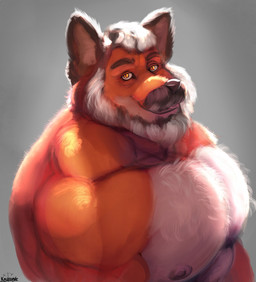 anthro areola barazoku beard big_muscles body_hair brown_ears brown_nose chest_hair countershade_face countershade_fur countershade_neck countershade_torso countershading deltoids eyebrows facial_hair fur grey_background grey_beard grey_facial_hair grey_hair grey_mustache grin grinning_at_viewer hair hairy looking_at_viewer male male_anthro manly mature_anthro mature_male multicolored_body multicolored_fur muscular muscular_anthro muscular_male mustache nipples orange_body orange_fur pecs pink_areola pink_nipples simple_background smile smiling_at_viewer solo teeth three-quarter_view trapezius white_body white_countershading white_fur white_inner_ear wrinkles yellow_eyes karrnade canid canine fox mammal red_fox true_fox digital_media_(artwork) half-length_portrait hi_res portrait shaded signature