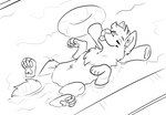 blep eyes_closed feral floating lying on_back pawpads paws pool pool_toy swimming swimming_pool tail tongue tongue_out starwolfskin zgf_art zgf_gaming bryanthewolffe canid canine canis mammal wolf 2023 absurd_res hi_res line_art monochrome