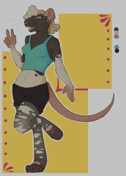 anthro clothing crop_top facial_piercing female gesture hand_gesture nose_piercing piercing shirt solo topwear v_sign unknown_artist mammal murid murine rat rodent hi_res