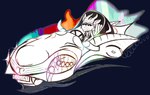 2014 absurd_res anthro beard blue_background bovid caprine digital_drawing_(artwork) digital_media_(artwork) eyewear facial_hair futuristic_vehicle glasses goat hi_res horn license_plate male mammal schreckengast simple_background solo steering_wheel white_body white_car