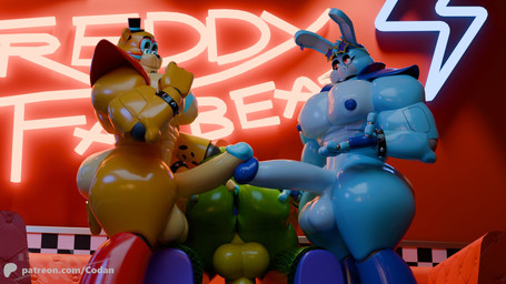 accessory anthro anus balls big_balls big_butt big_muscles big_pecs big_penis blue_body butt clothing erection eyewear genitals glans glasses green_body group hat headgear headwear huge_butt huge_penis imminent_anal imminent_sex machine male male/male muscular muscular_anthro muscular_male nipples orange_body pecs penis thick_thighs trio wide_hips codans five_nights_at_freddy's five_nights_at_freddy's:_security_breach scottgames steel_wool_studios glamrock_bonnie_(fnaf) glamrock_freddy montgomery_gator alligator alligatorid animatronic bear crocodilian lagomorph leporid mammal rabbit reptile robot scalie 16:9 3d_(artwork) digital_media_(artwork) hi_res widescreen