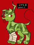 bandage bandaged_arm blep blood_drop_(symbol) bomb camo chest_tuft countershading emoji explosives feral fur glistening glistening_eyes green_and_red green_body green_fur male paws red_eyes red_tongue smile solo tongue tongue_out tuft jackrabbit_(artist) neopets gelert_(neopets) lizard neopet_(species) reptile scalie 2024 digital_media_(artwork) hi_res ibispaint_(artwork)