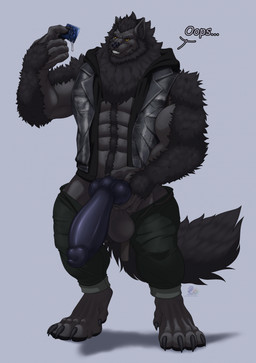 abs anthro aroused aroused_male balls barazoku barefoot bedroom_eyes belt biceps big_balls big_muscles big_penis black_body black_bottomwear black_chest_hair black_clothing black_fur black_hoodie black_jacket black_jeans black_mane black_pants black_topwear black_vest bodily_fluids body_hair bottomwear bottomwear_around_legs bottomwear_down chest_hair claws clothed clothing clothing_around_legs cocky cocky_grin condom condom_wrapper cum cum_on_condom denim denim_bottomwear denim_clothing dialogue erection exposed_chest feet flirting flirting_look flirting_with_viewer fur genital_fluids genital_focus genitals grabbing_own_penis grey_background grey_body grey_fur holding_condom holding_condom_wrapper holding_object holding_own_penis holding_penis hoodie jacket jeans knot knotted_penis leather leather_clothing leather_topwear leather_vest looking_at_viewer male mane manly multicolored_body multicolored_fur muscular muscular_anthro muscular_arms muscular_male narrowed_eyes offering_condom offering_sex offering_to_viewer open_bottomwear open_clothing open_pants open_topwear open_vest pants pants_around_legs pants_down partially_clothed penis penis_focus penis_grab presenting presenting_abs presenting_body presenting_chest presenting_penis propositioning seducing_viewer seductive sexual_barrier_device shadow showing_off_muscles simple_background solo speech_bubble tail teasing teasing_look teasing_viewer text thick_arms thick_thighs topwear two_tone_body two_tone_fur unbuttoned unbuttoned_bottomwear vest yellow_eyes cerberain mythology canid canine canis mammal mythological_canine mythological_creature werecanid werecanine werecreature werewolf wolf english_text hi_res