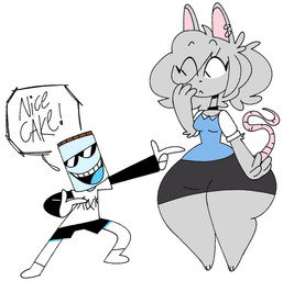 anthro arm_tuft barefoot big_butt blue_clothing blue_tongue blue_topwear bottomwear breasts butt choker clothing compliment container duo ear_piercing eye_through_hair eyelashes eyewear feet female fur grey_body grey_fur grey_hair hair hair_over_eye huge_thighs jar jewelry necklace pencil_skirt piercing shirt simple_background skirt sunglasses tail text text_on_clothing text_on_shirt text_on_topwear thick_thighs tongue topwear translucent translucent_hair tuft white_background white_clothing white_topwear itz_not_v elisa_(maddeku) jarhead_(itz_not_v) animate_inanimate fancy_rat mammal murid murine rat rodent hi_res