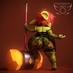 4_fingers 4_toes amber_eyes areola belly big_breasts big_butt big_ears biped blush breasts butt choker clothed clothing ear_piercing ear_ring fantasy feet female female_humanoid fingers freckled_butt freckled_shoulders freckles giant_hammer gloves green_body hair hammer handwear holding_object holding_weapon jewelry lace lace_stockings lace_topwear legwear lingerie maul necklace nipple_piercing nipples oversized_weapon paladin piercing red_hair ring_piercing short_stack slightly_chubby solo stockings thick_thighs toes tongue tongue_out tools weapon palewdas_arts palewdasarts_(modeler) mina_(palewdasarts) goblin humanoid 1:1 3d_(artwork) digital_media_(artwork) hi_res tagme