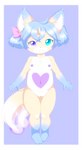 anthro aquamarine_hair blue_body blue_fur diamond_pattern entwined_tails female fox_ears fur genitals heart_symbol horn multicolored_eyes nipples nude pink_bow pussy slim solo tail tail_coil white_body white_fur young young_anthro young_female plushcrochet dragon_warrior_monsters_3 krystalinda_zephyrine 1/2_seraphie absurd_res hi_res