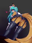 anthro biped clothing eyeliner female genitals hair heart_symbol highlights_(coloring) maid_uniform makeup panties presenting purple_clothing purple_eyeliner purple_highlights purple_panties purple_underwear pussy solo teal_hair underwear uniform anonymous_artist farah_(farahfox) canid canine fox mammal 3:4