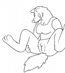 2014 aliasing anthro black_and_white bottomless clothed clothing digital_media_(artwork) female fur genitals gnoll hyena mammal monochrome pussy simple_background solo spread_legs spreading striped_hyena trout_(artist)