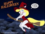 anthro blonde_hair blue_eyes breasts broom broom_riding cleaning_tool clothing cloud copyright_symbol costume ears_through_headwear female footwear hair halloween_costume hat headgear headwear high_heels holidays innuendo night nipple_outline phallic shoes solo speech_bubble symbol text white_body witch_costume witch_hat doug_winger animaniacs halloween warner_brothers minerva_mink mammal mink mustelid musteline true_musteline 2009 4:3 english_text