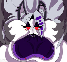 anthro ear_piercing ear_ring face_focus facial_piercing female hyper lip_piercing lips morbidly_obese nose_piercing obese overweight piercing ring_piercing septum_piercing solo thick_lips ussbbw weight_gain unholyempire hellaverse helluva_boss mythology loona_(helluva_boss) canid canid_demon canine demon hellhound mammal mythological_canine mythological_creature absurd_res hi_res