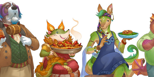 alternative_fashion anthro barrel beard blue_clothing blue_dress bottomwear brown_clothing brown_jacket brown_topwear cake chili_pepper clothing container country_lolita cup dessert dress drinking_glass ear_piercing facial_hair female fin food fruit fur glass glass_container glass_cup green_body green_fur group holding_container holding_cup holding_drinking_glass holding_food holding_object holding_wine_glass j-fashion jacket lolita_(fashion) looking_aside male pants pepper_(fruit) piercing pink_body pink_scales plant scales simple_background sitting smile tail topwear white_background wine_glass sandara critter_kitchen canid canine canis deer domestic_dog hybrid mammal marine rodent 2025 absurd_res hi_res official_art