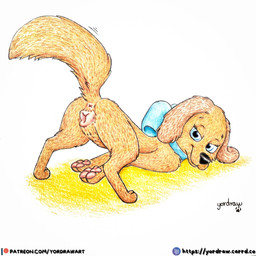 3_toes animal_genitalia animal_vulva anus ass_up black_nose blue_eyes bodily_fluids brown_body brown_fur butt canine_genitalia canine_vulva feet female feral fur genital_fluids genitals looking_at_viewer nipples patreon_logo patreon_username pawpads paws pink_anus pink_pawpads pink_vulva presenting presenting_vulva raised_tail solo spread_legs spreading tail text toes vaginal_fluids vulva yordraw disney oliver_and_company patreon velva_(oliver_and_company) canid canine canis domestic_dog mammal 1:1 hi_res traditional_media_(artwork) url