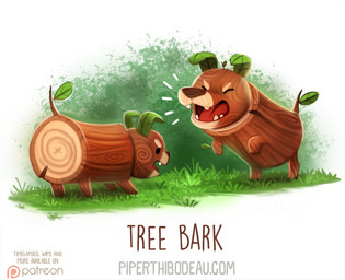 ambiguous_gender barking beady_eyes black_eyes duo eyes_closed fangs feral grass humor log open_mouth plant pun simple_background teeth visual_pun white_background wood piper_thibodeau canid canine canis domestic_dog mammal digital_media_(artwork) digital_painting_(artwork) painting_(artwork)