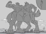 4_toes 5_fingers abs anthro areola balls balls_outline biceps big_balls big_bulge biped building building_destruction bulge bulge_frottage bulge_squish city claws clothed clothing cloud destruction detailed_bulge digitigrade extreme_size_difference feet finger_claws fingers flexing flexing_bicep fur genital_outline genitals giga group hair huge_balls huge_bulge human_on_anthro hyper hyper_bulge interspecies landscape_dwarfing larger_anthro larger_male macro male male/male mountain muscular muscular_anthro muscular_male nipples paws pecs plantigrade scales sheath_outline size_difference sky smaller_human smaller_male squish standing tail toe_claws toes trio underwear underwear_only justagoodboy mythology john_(justagoodboy) max_(deltacons) canid canine canis dragon human mammal mythological_creature mythological_scalie scalie wolf 2023 4:3 absurd_res greyscale hi_res monochrome