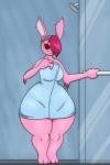 female nude short_stack solo thick_thighs towel wide_hips king_of_sorrow_(artist) alien lagomorph leporid mammal rabbit hi_res