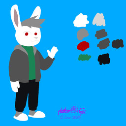 anthro clothed clothing color_swatch footwear fur grey_hair hair looking_at_viewer male red_eyes shoes simple_background slippers solo text white_body white_fur photonsorigin daniel_(photonsorigin) lagomorph leporid mammal rabbit 1:1 2025 artist_name colored dated digital_drawing_(artwork) digital_media_(artwork) english_text signature