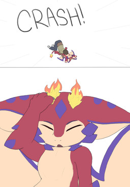 claws clothed clothing duo face_on_belly feral fire green_eyes male tail wings young gushoafterdark league_of_legends mythology riot_games tencent smolder_(lol) dragon mythological_creature mythological_scalie scalie absurd_res comic digital_media_(artwork) hi_res