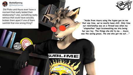anthro black_body black_fur black_highlights brown_body brown_fur brown_hair clothed clothed_anthro clothed_male clothing dialogue eyewear fur glasses hair highlights_(coloring) hypno_beam_gun male multicolored_body multicolored_fur multicolored_hair pokeball q&a shirt simple_background solo t-shirt talking_to_viewer text topwear two_tone_body two_tone_fur two_tone_hair wearing_glasses psikokinetic warfaremachine_(modeler) nintendo pokemon sublime psiko_(psikokinetic) canid canine canis jackal mammal 16:9 2024 3d_(artwork) 4k absurd_res digital_media_(artwork) english_text hi_res source_filmmaker_(artwork) widescreen