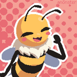 :3 antennae_(anatomy) anthro biped black_arms blush eyes_closed gesture halftone_background male membrane_(anatomy) membranous_wings neck_tuft open_mouth open_smile outline pattern_background simple_background smile solo stinger striped_body stripes tuft waving white_outline wings yellow_body anonster arthropod bee honey_bee hymenopteran insect 1:1 animated digital_media_(artwork) halftone pixel_(artwork) watermark
