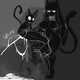 abstract_background ambiguous_gender anthro ball_lick balls bangs big_balls big_penis black_body black_hair blush blush_lines bodily_fluids breasts cat_tail cum cum_pool digitigrade ejaculation emanata erection eyes_closed featureless_breasts floating genital_fluids genitals glans gradient_background grey_background group gynomorph hair hand_on_breast hand_on_penis heart_symbol huge_penis humanoid_genitalia humanoid_penis hyper hyper_genitalia hyper_penis intersex intersex/ambiguous larger_intersex leaking_cum licking long_hair long_tongue looking_at_genitalia looking_at_own_penis looking_at_penis looking_at_self looking_down mostly_nude mouthless musk narrowed_eyes neutral_expression noseless onomatopoeia oral penis precum pubes pupils saliva scarf scarf_only sex shadow_face simple_background size_difference sky slit_pupils small_waist smaller_ambiguous sound_effects standing sweat sweaty_balls sweaty_genitalia swirl_emanata tail text throbbing throbbing_penis tongue tongue_out trio white_eyes darkazure domestic_cat felid feline felis mammal 1:1 greyscale hi_res monochrome