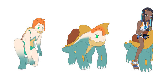 5_fingers 5_toes accessory all_fours bikini bikini_only blue_clothing blue_eyes blue_gloves blue_handwear blue_highlights bracelet brown_body brown_skin clothing duo ear_piercing ear_ring feet female fingers flip_flops footwear gloves green_bracelet green_eyes gym_leader hair hair_accessory hairpin handwear highlights_(coloring) human_to_feral inanimate_transformation inflatable_ride inflatable_toy inflatable_transformation jewelry looking_at_viewer mouth_closed piercing ponytail ring_piercing sandals shoes side_ponytail simple_background sleeveless_shirt species_transformation swimwear teal_bikini teal_bikini_bottom teal_bikini_top teal_clothing teal_swimwear toes transformation two-piece_swimsuit white_background donpretzel nintendo pokemon nessa_(pokemon) sonia_(pokemon) drednaw generation_8_pokemon human inanimate_object mammal pokemon_(species) 2020 absurd_res colored_sketch digital_drawing_(artwork) digital_media_(artwork) english_description hi_res sequence sketch