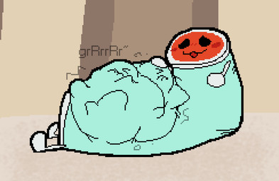 >_< ambiguous_gender ambiguous_pred belly big_belly black_eyes bloated blush blush_lines bodily_noises cheek_blush clenched_eyes digestion digestion_noises drum empty_eyes eyes_closed face_imprint fully_inside hand_on_belly hand_on_own_belly huge_belly imprint inside larger_pred long_body looking_at_belly looking_at_own_belly lying lying_on_ground motion_lines multicolored_body multiple_prey musical_instrument narrowed_eyes nose_blush not_furry on_back on_ground open_:3 open_mouth open_smile orange_body orange_face percussion_instrument quadruped rumbling_stomach satisfied side_view size_difference smile soft_vore solo struggling struggling_prey taiko_drum tan_belly tan_body teal_body unwilling_prey vore meatcanister taiko_no_tatsujin don_wada animate_inanimate living_musical_instrument 2026 digital_media_(artwork) english_description full-length_portrait pixel_(artwork) portrait male_(lore)