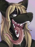 anthro big_ears bodily_fluids drooling fangs hair long_hair long_tongue male mouth_shot open_mouth saliva saliva_string solo teeth throat tongue tongue_out uvula rindeadsong biobatz bat mammal bust_portrait hi_res portrait