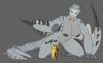 anthro areola armor big_breasts big_tail black_areola black_nipples breasts claws clitoris duo fangs female genitals huge_breasts knight male melee_weapon nipples pussy sabertooth_(anatomy) spikes sword tail teeth warrior weapon wings medicinal_succ capcom monster_hunter scale_knight_(medicinalsucc) barioth flying_wyvern absurd_res hi_res