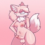 1:1 2024 anthro areola balls blush breasts canid canine digital_media_(artwork) eyewear fangs fennie_(hauntedfennie) fox fur genitals glans glasses gynomorph hair hand_on_hip heart_eyes heart_symbol hi_res icon intersex looking_at_viewer mammal mintyspirit neck_tuft nipples nude pastel_theme penis pink_areola pink_body pink_fur pink_glans pink_hair ponytail restricted_palette solo tail teeth tongue tongue_out trans_(lore) trans_woman_(lore) tuft warm_colors white_body white_fur