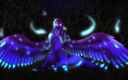 anthro beak breasts chest_tuft claws detailed_background feather_markings feathers featureless_breasts featureless_crotch female glowing glowing_eyes hair long_hair looking_at_viewer magic magic_user markings night non-mammal_breasts plant purple_body purple_feathers scutes solo spread_wings standing star tail tail_feathers talon_hands text tree tuft wings ketzel99 european_mythology greek_mythology mythology ruriko_(saintessofflame) avian bird mythological_avian mythological_bird mythological_creature mythological_firebird phoenix 16:10 hi_res widescreen
