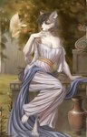 anthro breasts cleavage clothed clothing detailed_background female hair solo toga unknown_artist gow_the_bangkaew canid canine canis domestic_dog mammal digital_media_(artwork) portrait