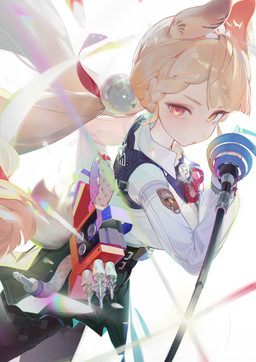 accessory animal_ears big_breasts black_bottomwear black_clothing black_skirt blonde_hair bottomwear bow_tie braided_hair breasts bright clothing collared_shirt dress_shirt female hair hair_accessory hand_on_hip heterochromia holding_melee_weapon holding_object holding_sword holding_weapon inner_ear_fluff legwear long_hair long_sleeves melee_weapon orange_eyes pantyhose shirt skirt sword tail topwear tuft twintails_(hairstyle) weapon white_clothing white_topwear yellow_eyes watersnake mihoyo zenless_zone_zero alice_thymefield animal_humanoid humanoid lagomorph lagomorph_humanoid leporid_humanoid mammal mammal_humanoid rabbit_humanoid absurd_res hi_res