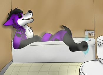 anthro bath male paws relaxing solo pawalo canid canine canis domestic_dog elkhound mammal spitz