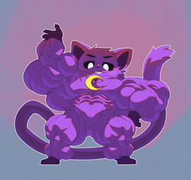 3_toes abs anthro biceps big_muscles big_pecs black_eyebrows black_nose black_sclera blue_background cheek_tuft claws confident confident_male darkened_inner_ear deltoids eyebrows facial_tuft feet fingers fluffy fluffy_tail front_view fur gloves_(marking) grin hand_on_hip head_tuft huge_muscles hyper hyper_muscles inner_ear_fluff latissimus_dorsi leg_markings light long_tail looking_down male markings moon_necklace muscular muscular_arms muscular_legs no_pupils outer_highlight outline pecs pink_background pointillism purple_body purple_fur quads raised_arm shadow short short_male simple_background small_nose smile socks_(marking) solo spread_fingers tail teeth text thin_tail toes triceps tuft unsigned white_eyes white_outline crimsonrabbit mob_entertainment poppy_playtime smiling_critters catnap_(poppy_playtime) domestic_cat felid feline felis mammal 2024 character_name digital_media_(artwork) full-length_portrait lighting portrait shaded shaded_line_art