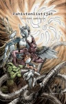 angry anthro canid canine clothed clothing comic cover cover_art cover_page dipstick_ears ear_markings eye_through_hair feathered_wings feathers finnish_text fluffy fluffy_tail fox fur green_body green_fur group hair hand_on_head lagomorph leporid long_ears male mammal metal_tentacles minna_sundberg multicolored_ears pahistenlistijat purple_body purple_fur signature source_request suspenders tail text topless translated translucent translucent_hair unavailable_at_source white_body white_fur wings