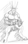 anthro autofellatio erection genitals head_hands hooves horn male masturbation oral oral_masturbation penile penile_masturbation penis simple_background solo rwolf satyr monochrome