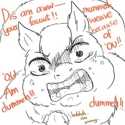 ambiguous_feral ambiguous_gender angry baby_talk bodily_fluids color_coded_text cross-popping_vein duo feral hair looking_at_another neonate open_mouth shaking tears teeth text trembling young young_ambiguous young_feral yellowcottoncandy030 fluffy_pony fluffy_pony_(species) mammal 1:1 2025 digital_media_(artwork) english_text hi_res