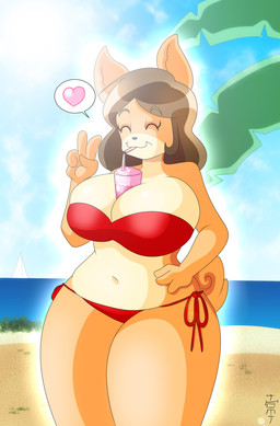 anthro beach between_breasts big_breasts bikini breasts brown_hair cleavage closed_smile clothed clothing container countershade_face countershade_torso countershading cup day drinking_straw eyebrow_through_hair eyebrows eyelashes eyes_closed female fur gesture hair hand_gesture hand_on_hip heart_symbol huge_breasts mouth_closed navel outside palm_tree plant red_bikini red_clothing red_swimwear sand seaside side-tie_bikini skimpy sky smile solo speech_bubble string_bikini swimwear tan_body tan_fur translucent translucent_hair tree two-piece_swimsuit v_sign thomi1513 june_(jinu) canid canine canis domestic_dog mammal shiba_inu spitz 2019 absurd_res digital_drawing_(artwork) digital_media_(artwork) hi_res portrait signature three-quarter_portrait
