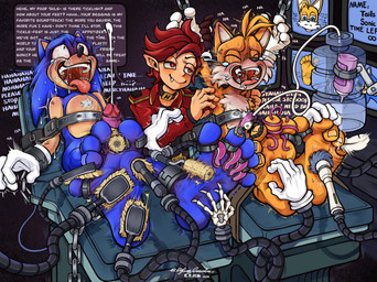 anthro bdsm between_toes bodily_fluids bondage bound collection_tank crying_laughing cum cum_collecting cum_container cum_extraction cumshot ejaculation feet foot_fetish foot_focus forced forced_orgasm genital_fluids group humanoid_pointy_ears laugh lube lube_bottle male male/male male_anthro male_humanoid orgasm pawpads pointy_ears tears text tickle_fetish tickle_torture tickling tickling_feet tickling_machine toes trio twitching cylios_creciilin sega sonic_the_hedgehog_(series) luci miles_prower sonic_the_hedgehog canid canine eulipotyphlan fox hedgehog humanoid mammal english_text hi_res