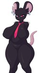 anthro big_breasts black_body breasts ear_piercing featureless_breasts featureless_crotch female half-closed_eyes huge_breasts looking_at_viewer narrowed_eyes necktie nude piercing red_eyes smile solo thick_thighs wide_hips cytrusawa epic_games fortnite camille_(fortnite) mammal murid murine rat rodent absurd_res hi_res