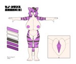 anthro barefoot big_breasts breasts close-up color_swatch countershading feet female genitals huge_breasts nipples nude purple_body purple_nipples pussy smile solo spread_arms standing t-pose komenuka_inaho zeno_(komenuka_inaho) felid mammal pantherine tiger model_sheet