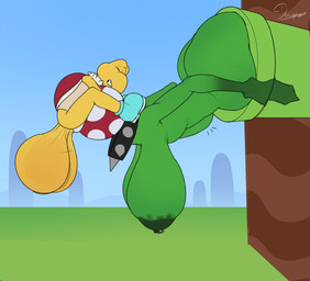 abdominal_bulge anthro balls big_balls collar duo fellatio female genitals huge_balls hyper hyper_balls hyper_genitalia larger_female male male/female nipples non-mammal_balls non-mammal_nipples oral penile plant sex size_difference small_but_hung smaller_male spiked_collar spikes warp_pipe perotoart mario_bros nintendo elemental_creature flora_fauna koopa koopa_troopa piranha_plant scalie hi_res
