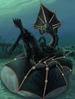 5_fingers 5_toes air_bubble anthro anus athletic athletic_anthro athletic_female big_anus big_clitoris black_body clitoris feet female fingernails fingers frill_(anatomy) frill_spines genitals head_crest head_frill horizontal_pupils legs_up long_fingernails long_neck long_toenails looking_at_viewer lying membrane_(anatomy) membranous_frill nails on_back presenting pupils purple_sclera seductive sharp_fingernails sharp_nails sharp_toenails soles solo spines tail toenails toes underwater vulva water nismyfform eel fish hybrid marine monster absurd_res digital_media_(artwork) hi_res story story_in_description